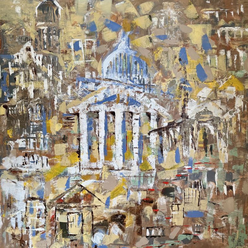 Cat in the White House, 2025, acrylic on canvas, 40 × 40 in